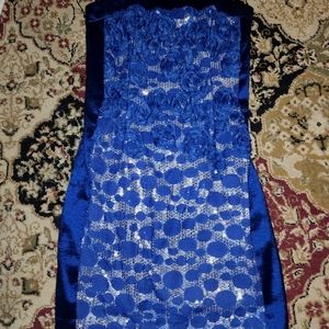 Jessica McClintock blue and silver strapless dress